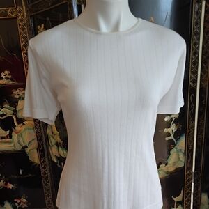 White Ribbed Fitted T-Shirt